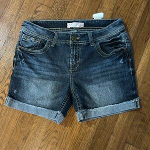 No Boundaries 🆕 NWT Denim Jean Shorts, Junior Sz 13, Nobo Belted Midthigh Short